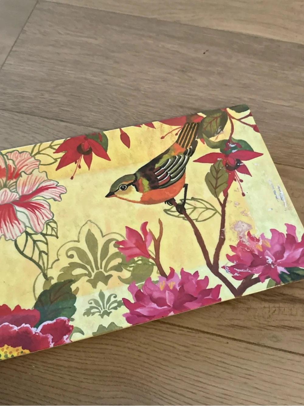 Vintage Earth Aware Bamboo Platter  Floral Birds Decor 19